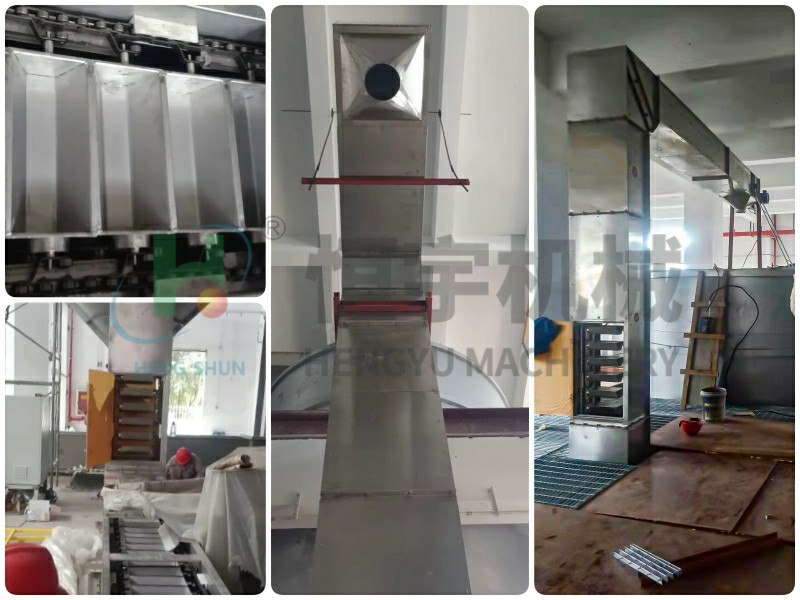 z型提升机的特点主要集中在，提升物料破碎率低，机身封闭环保，产量大，组合形式灵活，一排多点卸料等。该设备目前已在各行业得到应用，耐火材料、医药化工、环保市政工程、食品五金等。~1